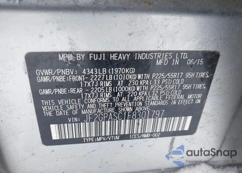 2015 Subaru Xv Crosstrek 2.0I Limited from USA, damaged, VIN JF2GPASC1F8301797